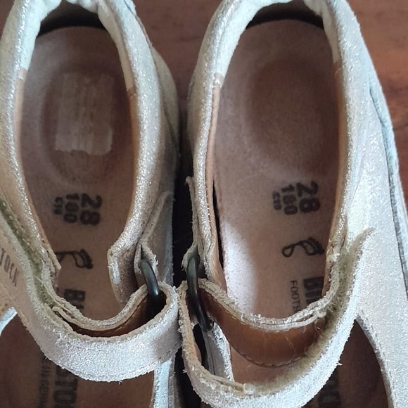 SOLD-kid's Birkenstock leather shoes metallic gold adjustable strap sz 28 (C10) - Picture 5 of 12